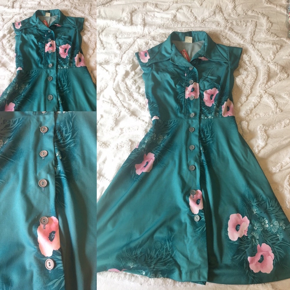 Vintage 50’s Teal and Pink Floral Dress
